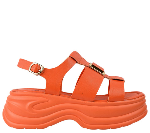 Sandale casual, dama, PASS COLLECTION, DL40003 portocaliu, piele naturala